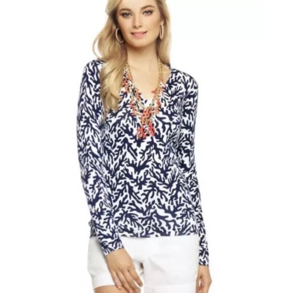 Lilly Pulitzer Bright Navy Treasure Adelaide V-Neck Knit Sweater Size Small - Picture 13 of 13